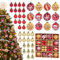 YUAENFI 44 Stücke Weihnachtskugeln Kunststoff Set Weihnachtsbaumschmuck mit Aufhänger Christbaumschmuck Kugeln Deko Christbaumkugeln Kunststoff Baumschmuck für Weihnachtsbaum Deko (Rot&Gold)