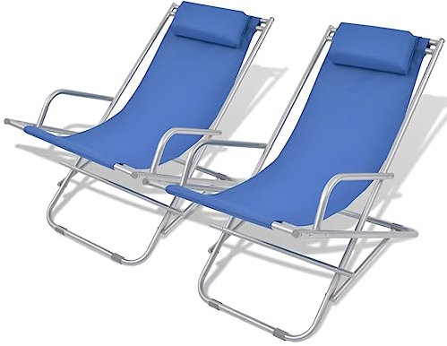 FIRBNUS Liegestühle 2 STK. Stahl Blau Liegestuhl Klappbar Gartenliege Klappbar Gartenstuhl Klappbar Strandstuhl Klappbar Strandliege Klappbar Beach Chair Gartenmöbel Metall Strandkorb