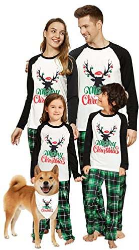 IFFEI Ensemble pyjama de Noël pour la famille - Haut et pantalon à carreaux - Ensemble de vêtements de détente, Élan vert, 4-5 ans
