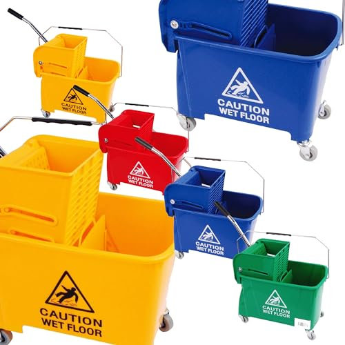 Wet Floor 20 Litre Strong Durable Kentucky Dual Bucket & Wringer Floor Cleaning System With Wheels & Handle (2, Red)