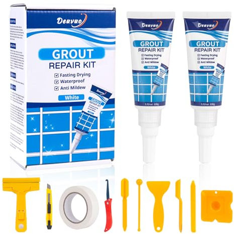 Tile Grout Repair Kit, 12 Pcs White Grout Filler For Bathroom Shower Kitchen Floor Tile - Restore and Renew Tile Grout Joints