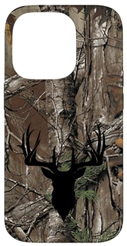 Hülle für iPhone 14 Pro Hirsch Jagd Schwarz Braun Baum Camo Camouflage