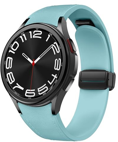 Magnetisches Leder Armband für Samsung Galaxy Watch 7/6/5/4/FE 40mm 44mm/6 Classic 43 47mm/5 Pro 45mm/4 Classic 42 46mm,20mm Nahtlos D-Buckle Hybrid Eco-Leather Weiches Silikon Sport Ersatzarmband