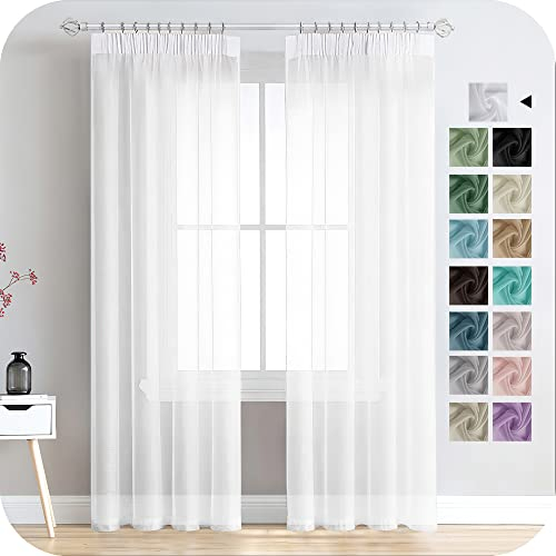 MRTREES Vorhang 200cm lang 140cm breit Stores gardinen mit kräuselband Vorhang kräuselband Weisse gardinen Wohnzimmer modern fertig gardinen für Wohnzimmer mit kräuselband Store 2er Set