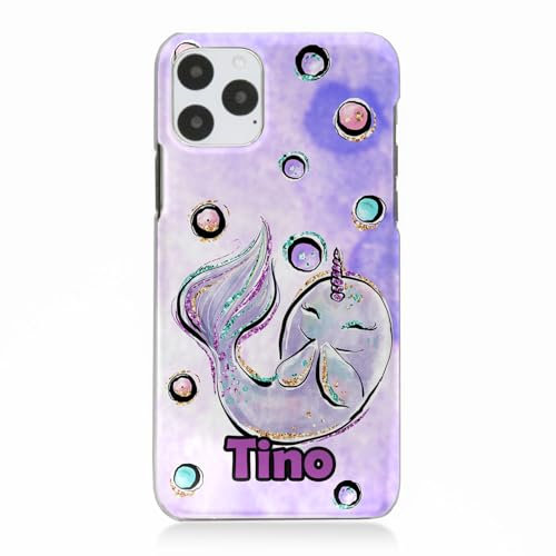Personalised Phone Case For Apple iPhones, 16, 15, 14,13, 12, 11, Pro Max, Mini, XR, SE Custom Plastic Hard Phone Cover, Purple Pink Seal Unicorn Phone Case with Name, Initial Phone Case