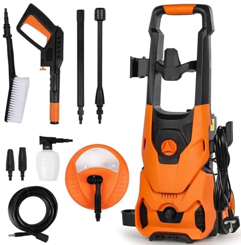 Pressure Washers 1800w Max.135Bar Jet Washers Pressure Washers with 10m Hose & 5m Power Cord,Power washer with Adjustable Nozzle, Foam Cannon for Patios/Car/Garden/Fences Yard