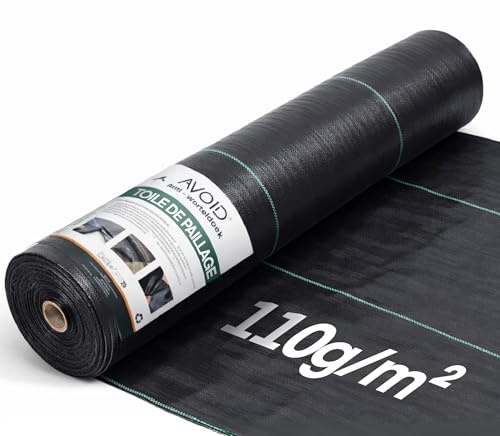 AVOID Unkrautvlies Gartenvlies Unkrautvlies Wasserdurchlässig Schwarz Reißfest Wasser und Luftdurchlässig Unkrautfolie Für Beete Wege Unter Kies, 1x15m, 110gr/m²