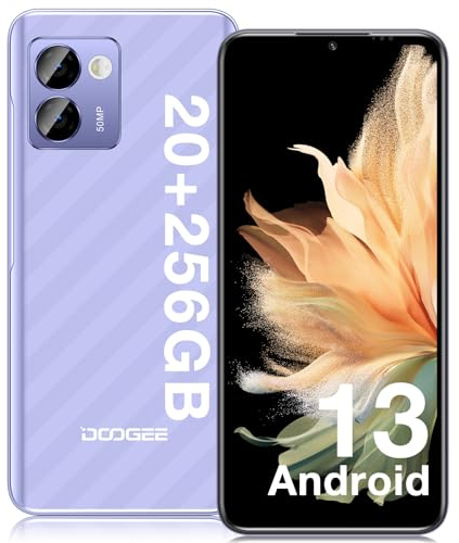 DOOGEE N50 Pro Handy, 20GB+256GB/TF 1TB Smartphone, 6.52 HD+ Android 13 Smartphone ohne vertrag, Octa Core, 50MP+8MP, 4200mAh, Fingerabdruck/Gesichtserkennung, GPS/OTG/4G Dual SIM Simlockfreie Lila