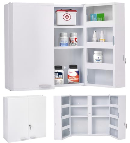 Mount Brook Large Locking Medicine Cabinet Wall Mounted - Metal Medical Cabinet with 11 Shelves - Medicine Cabinet with Lock and Keys for Safe Medication Storage
