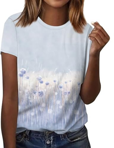 Damen Shirt Basic Bedruckte Tshirts Oberteile Kurzarm Sommer Sportshirt Elegant Tshirt Mit Aufdruck Pullover Tees Fashion Lustige Tshirt Shirt 2024 Tops(Light Purple,Small)