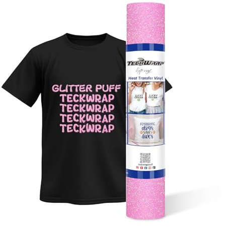 TECKWRAP Glitter Puff HTV 3D Puff Glitter Heat Transfer Vinyl Roll 10 x 5ft for DIY Clothing,T-Shirts,Fabric Pink Puffy Iron on Vinyl Compatible with Heat Press Craft Cutters, Lavender Rose