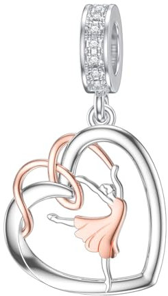 ROMANTIC WORK Ballerina Charm fit Armband 925 Sterling Silber Herz Tanz Charms Anhänger für Armbänder Ballett Schmuck Geschenk für Damen