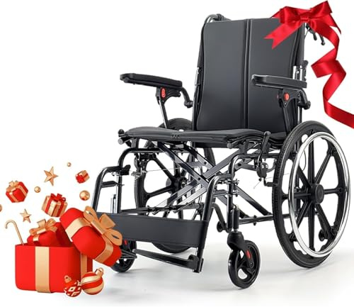 M4 Sedia a rotelle pieghevole leggero 11kg autopropulsata seduta ampia | Carrozzina in alluminioper mobilità ridotta, poggiapiedi rimovibili, ruote antiribaltamento doppio sistema frenante