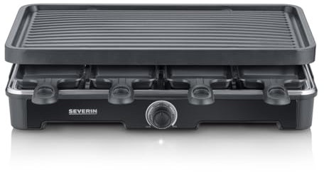 SEVERIN Appareil à raclette pour 8 personnes, Plaque de cuisson avec surface de cuisson rainurée 41,7 x 26,3 cm antiadhésive, Gril raclette 1 400 W, Noir, RG 9670