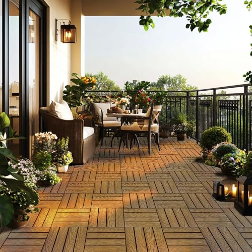 Home Deluxe WPC Klickfliesen BAVARO PREMIUM - Teak 2.5 m² - Holzoptik | Terrassenfliesen Holzfliesen Klickfliese Bodenfliesen