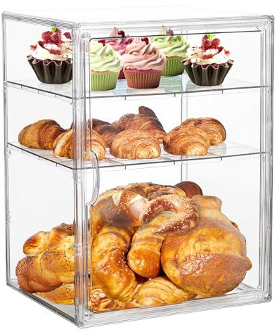 LXLXXL Brotbox für Küche, Arbeitsplatte, Gebäck, Bäckerei, Vitrine, 3 Schichten, verstellbar, großer Brotaufbewahrungsbehälter für hausgemachtes Brot, 1 Packung