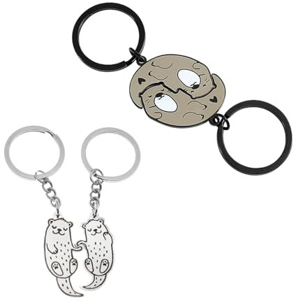 GUTERTOP 2 Paar Schlüsselanhänger Partner, Edelstahl Otter Schlüsselanhänger, Tier-Süße Schlüsselanhänger für Freunde und Paare, Auto-Schlüsselanhänger, Taschenzubehör