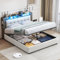 Polsterbett 140x200 cm, Doppelbett mit Stauraum und Lattenrost, Kopfteil mit kabelloser Ladefunktion und Ablagefächern, Komfortrückenlehne, Jugendbett mit LED-Lichtleiste(Beige, 140x200cm)