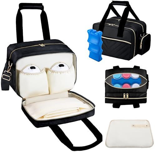 Breastmilk Cooler Bag Fits 6 Baby Bottles up to 9 Ounce with Ice Pack, Wearable Breast Pump Storage Bag Plus , Insulated Bottle Travel Bag Compatible with Momcozy/Elvie/Willow, with Shoulder Strap