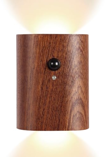 MiOYOOW Wandleuchte mit Bewegungsmelder, USB-Aufladung, LED Nachtlampe aus Holz, Magnetisches Stufen Nachtlicht, Treppenbeleuchtung Nachtlicht für Flur, Schlafzimmer, Treppenhaus, Schrank
