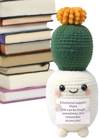 FmtwPhn Cactus au Crochet, Cactus Positif au Crochet | en Pot au Crochet – Décorations Amusantes de Cactus au Crochet, poupée de Vie Positive émotionnelle pour Le Bureau