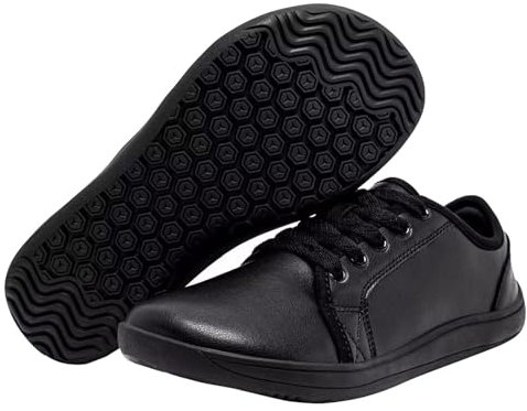 Chaussures pieds nus unisexes larges pour homme et femme - En cuir - Minimalistes - Pour l'extérieur, la course, la marche, la course à pied, le fitness - Avec orteils Zero-Drop, Noir , 41 EU