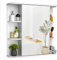 Pamapic Bathroom Mirror Cabinet, Bathroom Cabinet with Large HD Mirror, Wall Mounted Storage Cupboard with Adjustable Shelves, Storage Unit for Living Room, Bedroom, White,68 x 60 cm