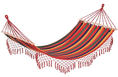Outsunny Hamaca de Jardín 200x100 cm Hamaca Colgante con Travesaños de Madera Carga 120 kg para Patio Terraza Balcón Camping Multicolor