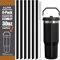 ALINK Replacement Straws for Stanley Iceflow 30oz Flip Tumbler, 6 Pack Reusable Black Plastic Straws Compatible with 30oz Stanley IceFlow Cup with Cleaning Brush, Angled Design, Dishwasher Safe
