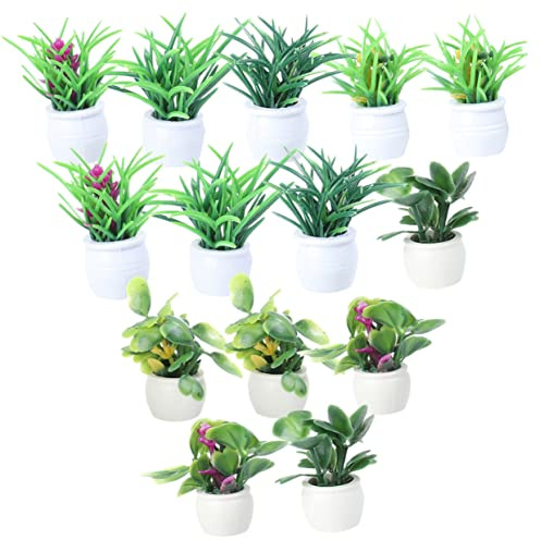 Kisangel 14pcs Diy Miniature Potted Plant Models Topiary Trees Artificial No Odor Lightweight for Easy Placement for Mini House Decor