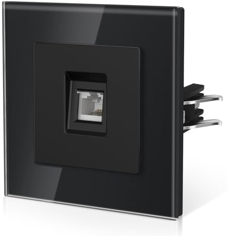 BSEED Einzelne Netzwerkdose CAT6 aus Glas,Unterputz Wandsteckdose mit Krallen, NEU E-Serie, 86mm Schwarz