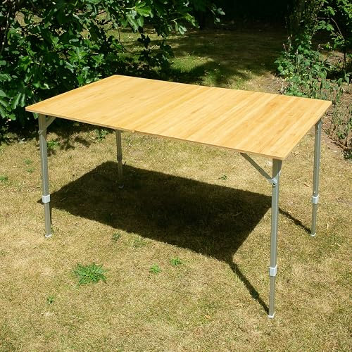your GEAR Portofino Bambus Campingtisch – höhenverstellbarer Outdoor Klapptisch für Camping, Garten & Picknick (Größen M, L, XL) ((XL) 120 X 70 Zentimeter)