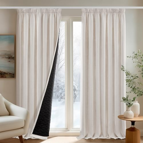 Deconovo Blickdichte Gardinen mit Kräuselband Vorhang Verdunkelung Verdunklungsvorhänge Leinenoptik Vorhänge Wohnzimmer Dicke Thermogardine Schlafzimmer Kälteschutz, H245 x B140 cm, Leinen, 2er Set