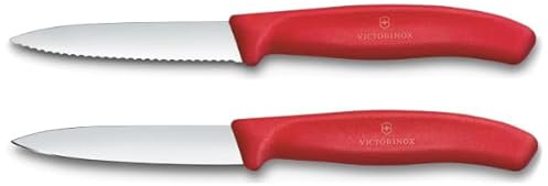 Victorinox Swiss Classic, Tomaten- und Gemüsemesser-Set, 2teilig, Extra Scharfe Klinge, Kunststoffgriff, Rostfreier Stahl, Swiss Made, Rot