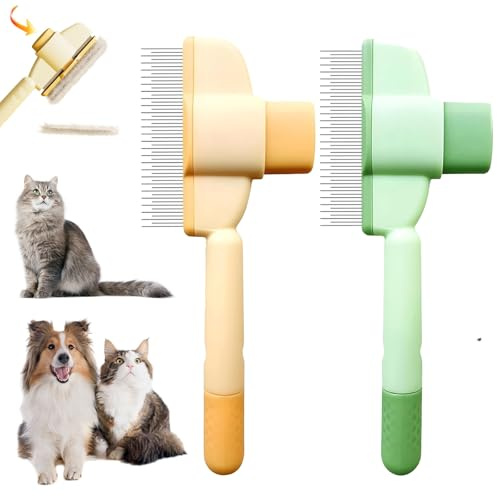 Unterfellbürste Katze Selbstreinigend, Fellblitz Katzenbürste 2er-Pack mit Flohkamm, für Kurzhaar & Langhaar Katzen und Hunde