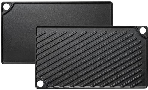 EWFEN Reversible Grill/Griddle, 16.7x9.5'' Pre-Seasoned Cast Iron Griddle Pan, Double Burner Cookware, Rectangular Non-Stick Stovetop Griddle with Handles, Flat Top Plate for Oven, Grill & Campfire