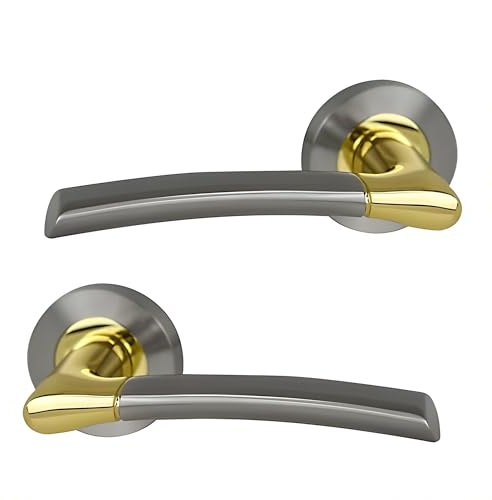 UAP Falcon Internal Door Handles On Round Rose, Satin Nickel Lift & Lock Lever Handles for Interior Wooden Doors, Keyless Pair