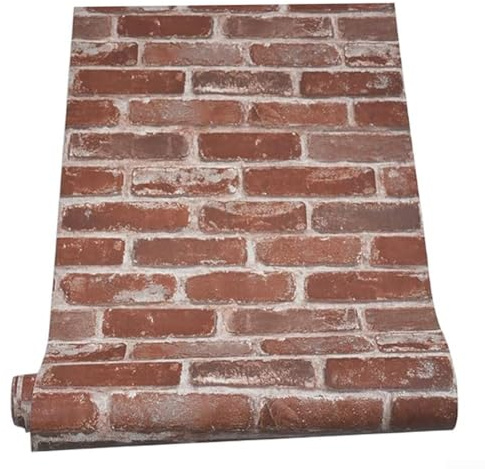 Rouleau de papier peint vintage brique rouge - Autocollant mural amovible en PVC pour cuisine, chambre à coucher et salon (10 m x 45 cm) (brique rouge)