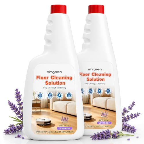 Lavender Floor Cleaning Solution 2 x 480ml, Low Foam Robot Vacuum Mop Floor Cleaner Compatible with Roborock Q5 Q7 S8 S7 Qrevo, Streak-Free Hard Floor Cleaner for Tile, Laminate, Wood & Marble