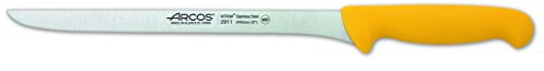 Arcos Serie 2900 - Cuchillo Jamonero Flexible - Hoja de Acero Inoxidable Nitrum de 240 mm - Mango inyectado en Polipropileno Color Amarillo