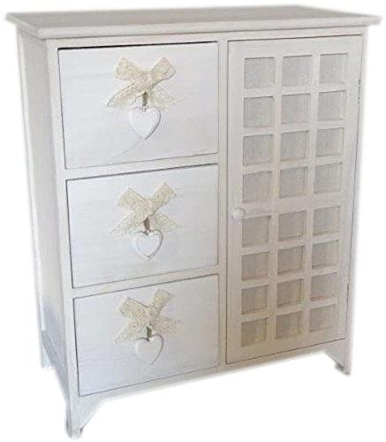 King Collection King Home C656121 Kommode mit Herz + Anta Washed aus Paulownia Holz, weiß, 62X32X73H