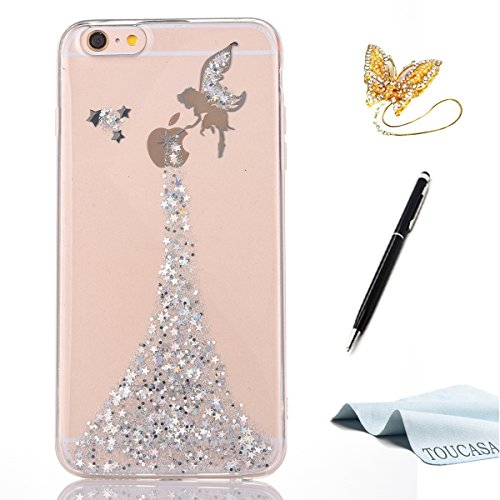 TOUCASA Schutzhülle für iPhone 6S Plus, Silikon, Premium Hybrid Flex Transparent Gel TPU glänzend Glitzer Silikon Schutzhülle Engel kleine Fee für iPhone 6S Plus/iPhone 6 Plus (Silber)