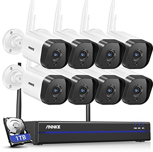 ANNKE 3MP WLAN Überwachungskamera Set Aussen 16CH 4K NVR mit 8Pcs 3MP WiFi Kameras Videoüberwachungs Set mit 1TB Festplatte, Personenerkennung, 2-Wege-Audio, IP66 Wetterfest, Kompatibel mit Alexa