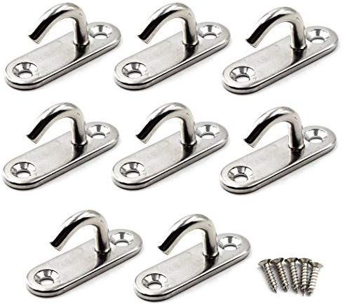 M5 Wall Mount Ceiling Hook Heavy Duty 304 Stainless Steel Pad Eye Plate for Yoga Swing Boat Rigging Marine Deck Hardware (8 Pieces)