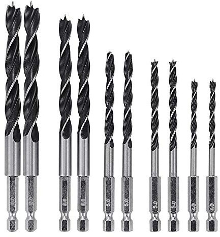 Gasea 2 Set 5pcs 6.35m Tige Hexagonale HSS Foret à Torsion Goujon Twist Drill Travail du Bois Bits-4mm 5mm 6mm 8mm 10mm