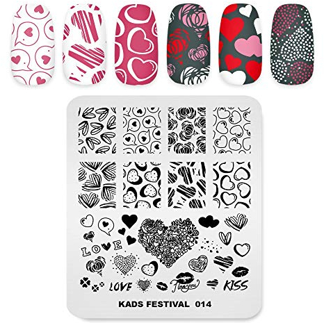 KADS Nagelkunst-Stempelplatten, Valentingstag, Liebe, Herz, Maniküre-Vorlagen zum Selbergestalten, Bildplatte für Nagel (FE014)