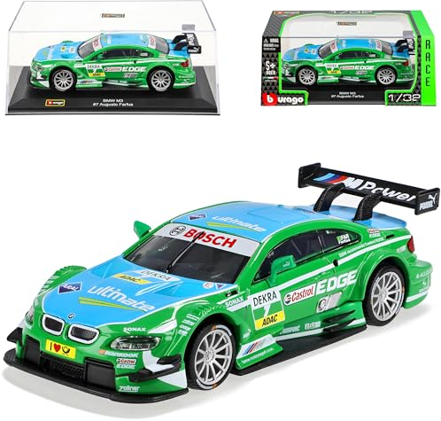 B*M*W 3er M3 E92 DTM Augusto Farfus Grün Nr 7 1/32 Burago Modell Auto mit individiuellem Wunschkennzeichen