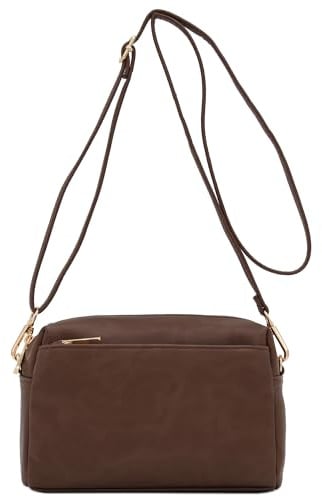 FashionPuzzle Triple Zip Small Crossbody Bag, Dark Taupe, One Size