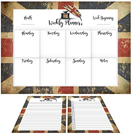 Brexit Wochenplaner mit Union Jack, A4, 52 Seiten, To-Do-Listenblock und Notizblock, Weihnachtsgeschenk-Set, Tagesplanung, Einkaufslisten, Büro, Studenten, Familien, hergestellt in Großbritannien,