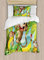ABAKUHAUS Kindergarten Bettbezugs Set für Einzelbetten, 2 Affen und Bananen, Milbensicher Allergiker geeignet mit Kissenbezug, 130 x 200 cm, Mehrfarbig Braun